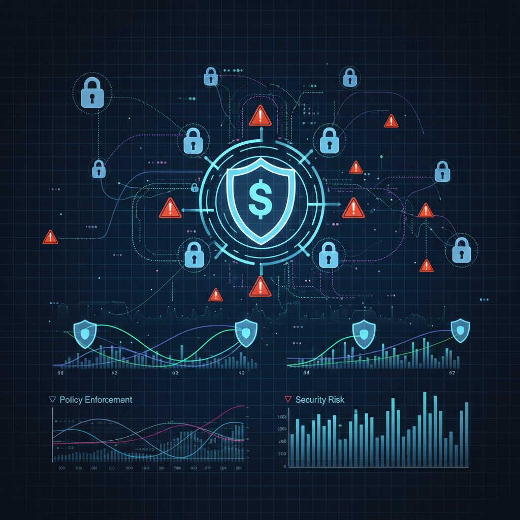 Cybersecurity data protection network security digital shield with lock icons and warning signals for cyber risk management.