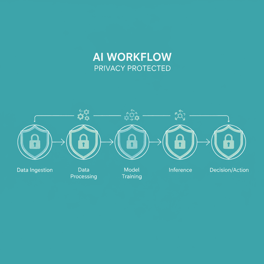 AI workflow cybersecurity, data privacy protection and AI model training for secure data processing in enterprise environments.